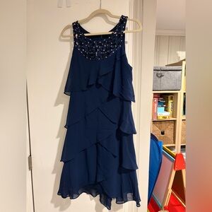 SLNY Navy Dress with Embellished Details